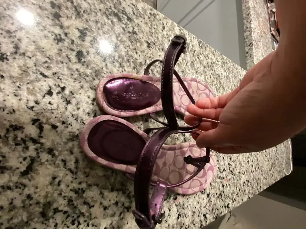 Coach Signature Print T-Strap Ankle Strap Flat Thong Sandals, Purple